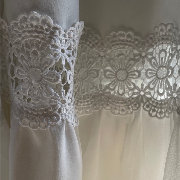 White Maxi Dress with lace, smocked, flutter sleeve pockets - Picture 7 of 16